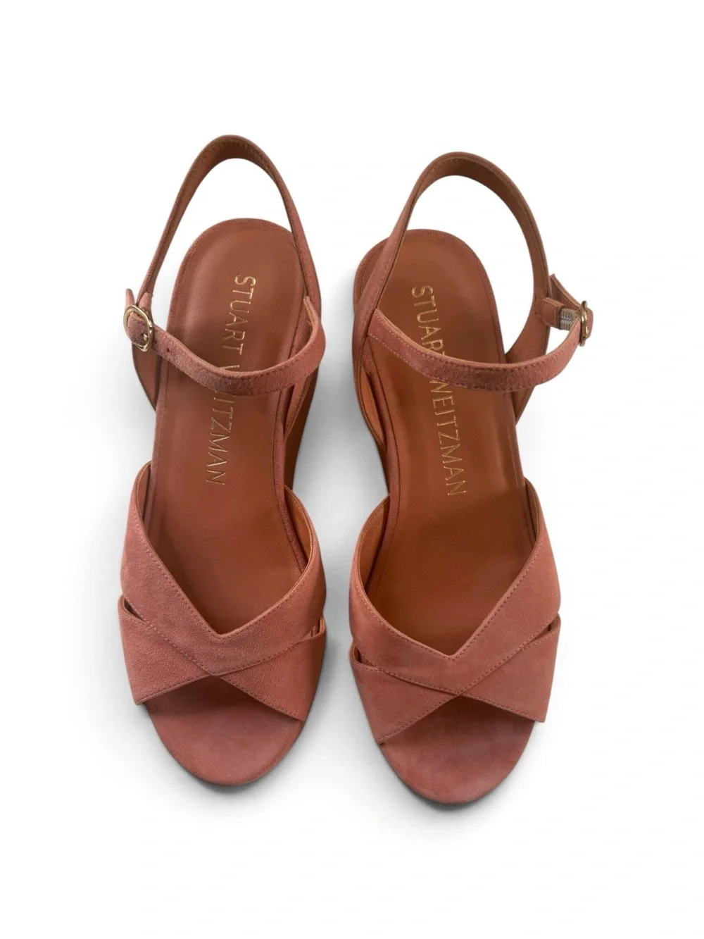 Stuart Weitzman Women's Platform Wedge Sandals Pink Suede Crisscross Size 9